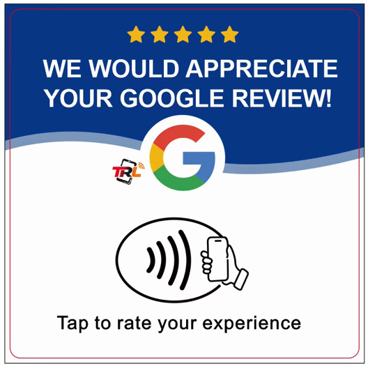 NFC adhesive review plate — tap to rate your experience